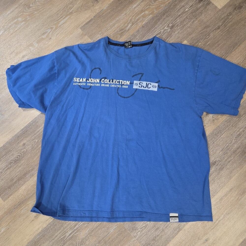 Vintage Y2K Sean John Hip Hop Rap Skate Logo Blue T-Shirt Men’s Size XXL *READ*